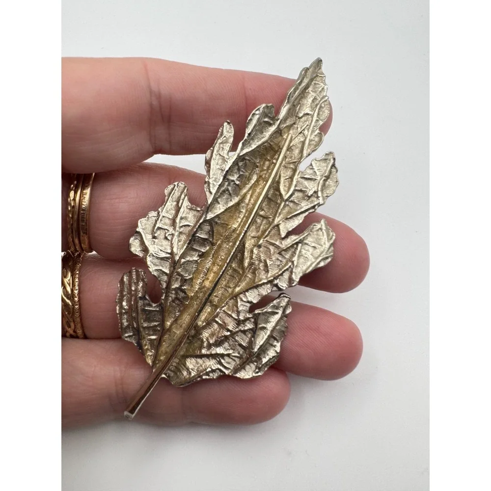 Vintage Arthur Pepper Brooch ART Silver Tone Textured Leaf Large Botanical‎ Pin
